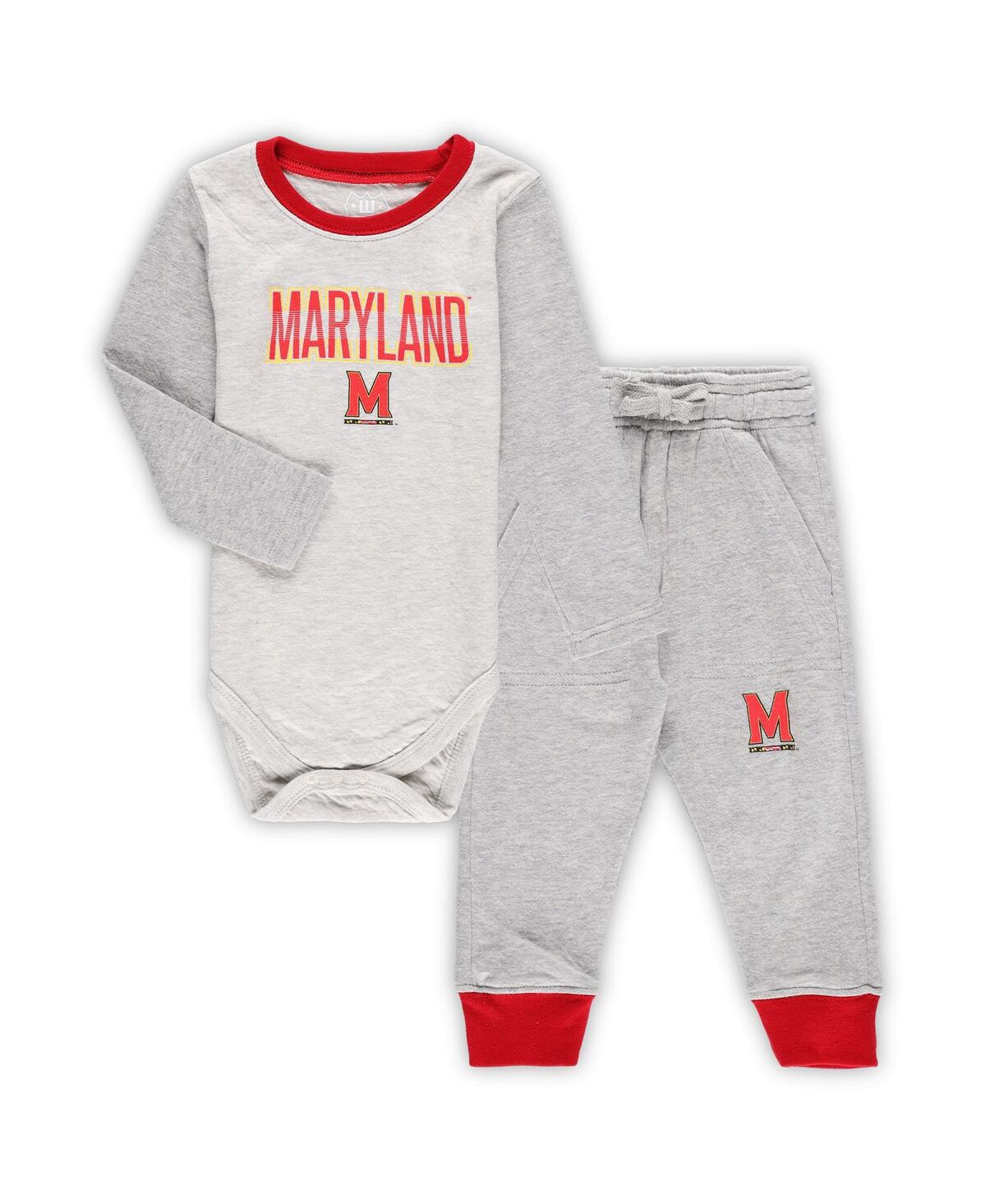 Infant Boys and Girls Wes & Willy Heather Gray Maryland Terrapins Jie Jie Long Sleeve Bodysuit and Pants Set - Heather Gray