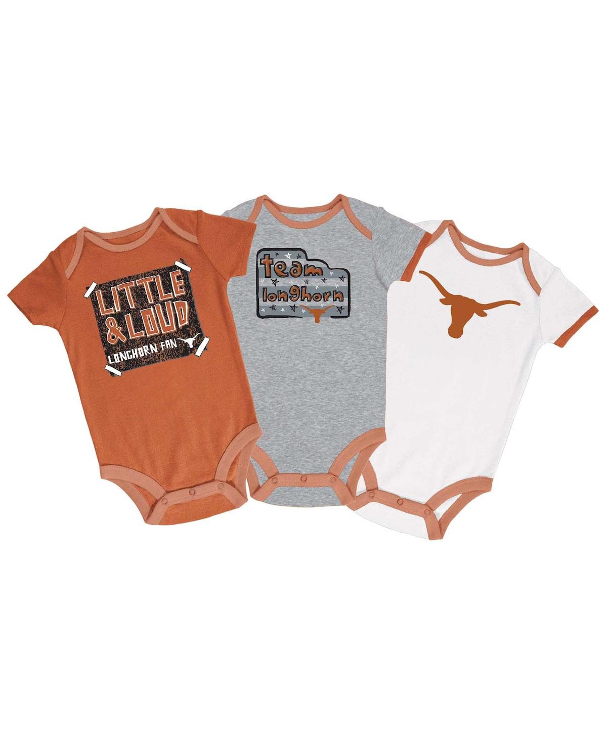 Champion Babies' Infant Boys And Girls  Texas Orange, Gray, White Texas Longhorns 3-pack Bodysuit Set In Texas Orange,gray,white