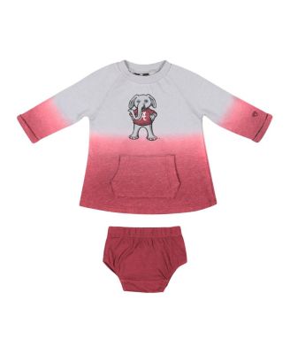 Newborn and Infant Girls Gray, Crimson Distressed Alabama Crimson Tide Hand in Hand Ombre Dress and Bloomers Set
