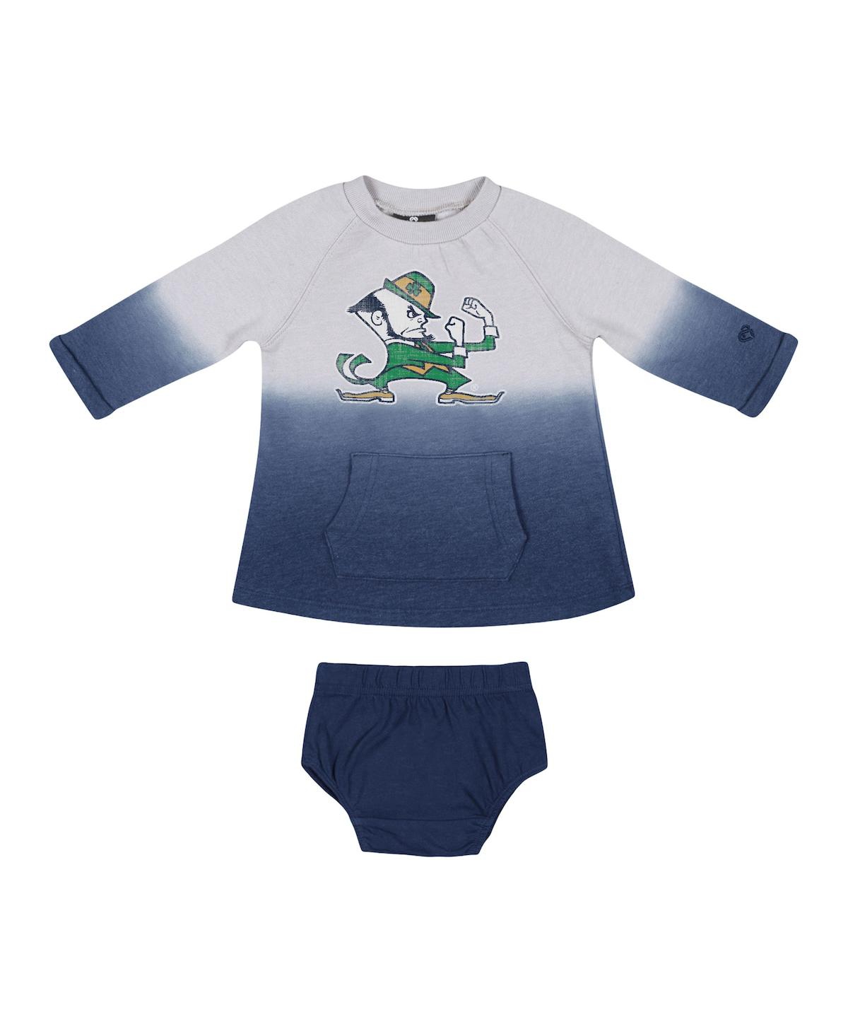 Colosseum Newborn And Infant Girls  Gray, Navy Distressed Notre Dame Fighting Irish Hand In Hand Ombr In Gray,navy