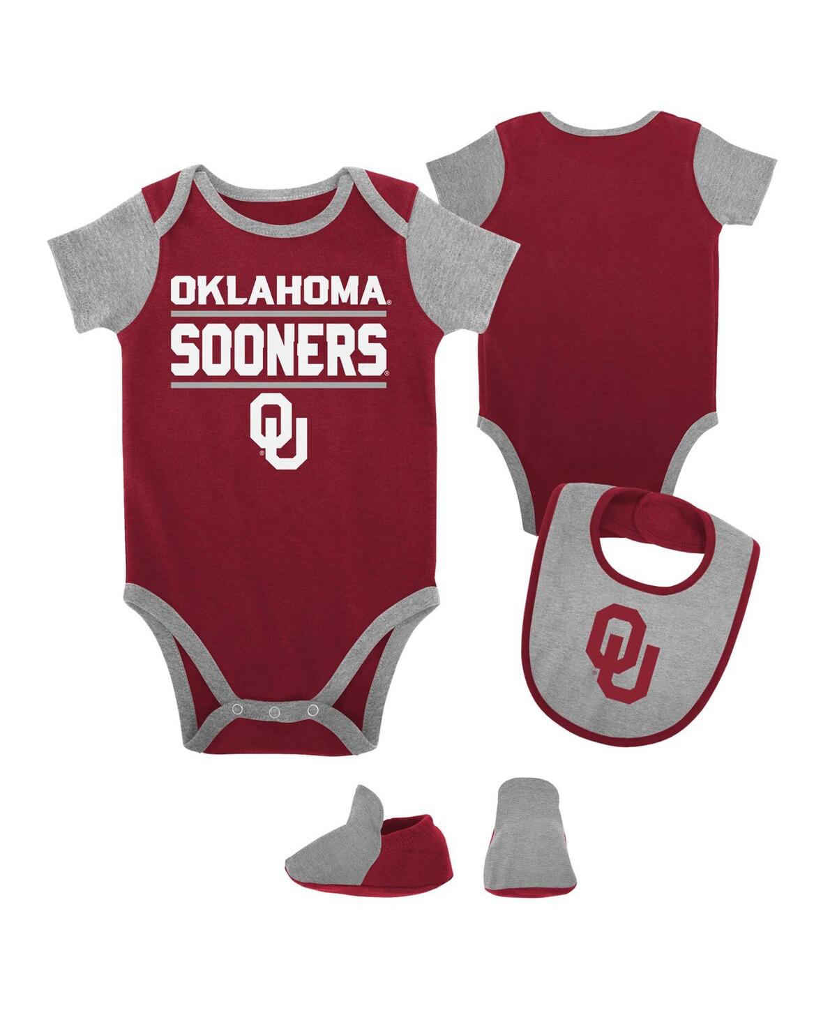 Shop Outerstuff Newborn And Infant Boys And Girls Crimson Oklahoma Sooners Home Field Advantage Three-piece Bodysuit