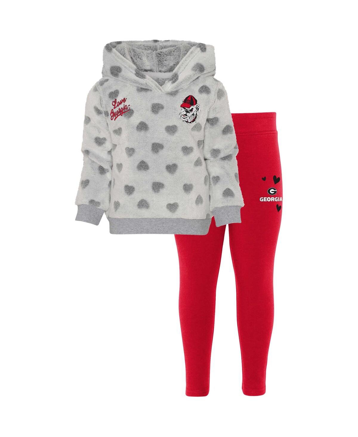 Outerstuff Babies' Girls Infant Gray, Red Georgia Bulldogs Heart To Heart Pullover Hoodie And Leggings Set In Gray,red