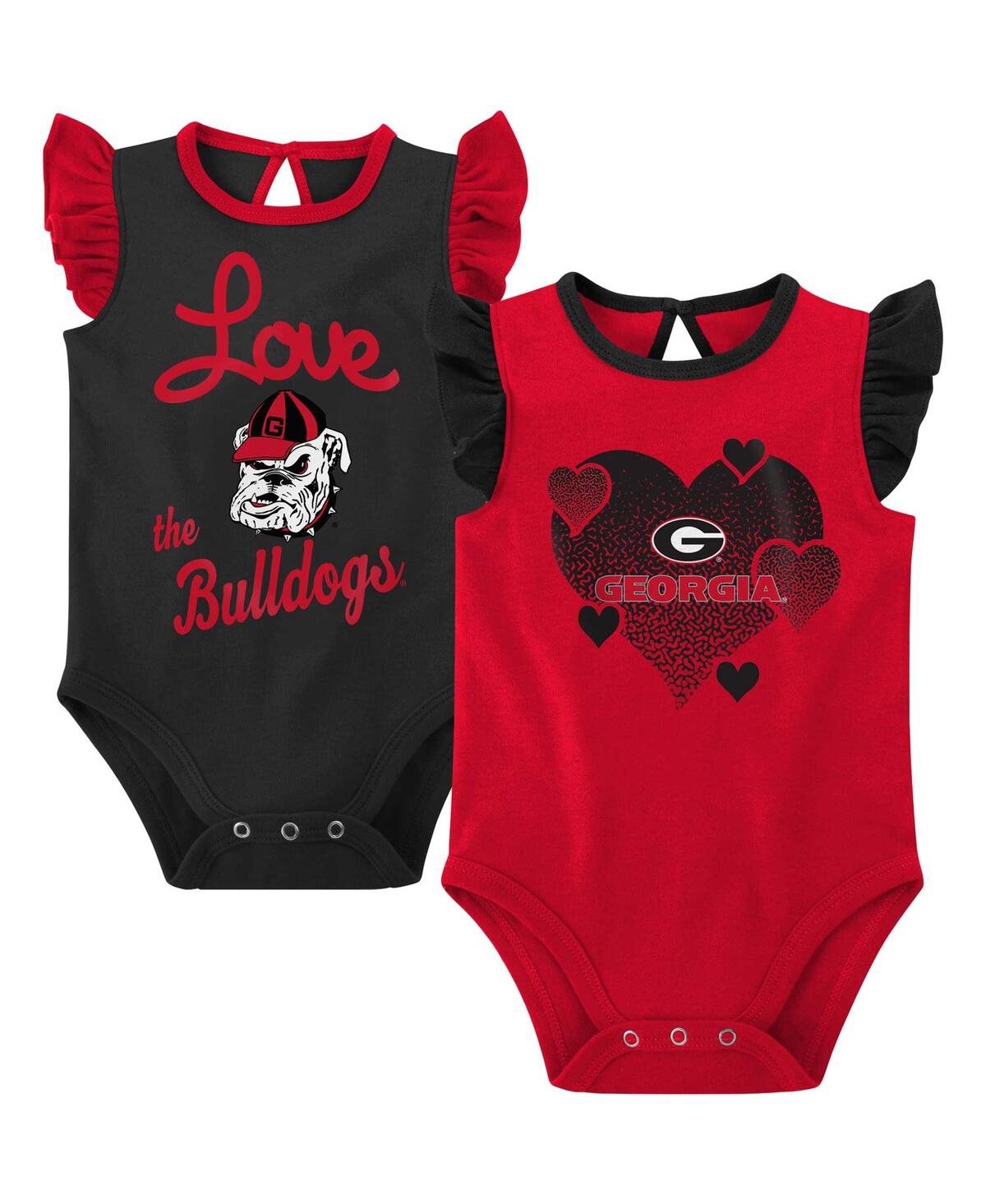Shop Outerstuff Girls Newborn And Infant Red, Black Georgia Bulldogs Spread The Love 2-pack Bodysuit Set In Red,black