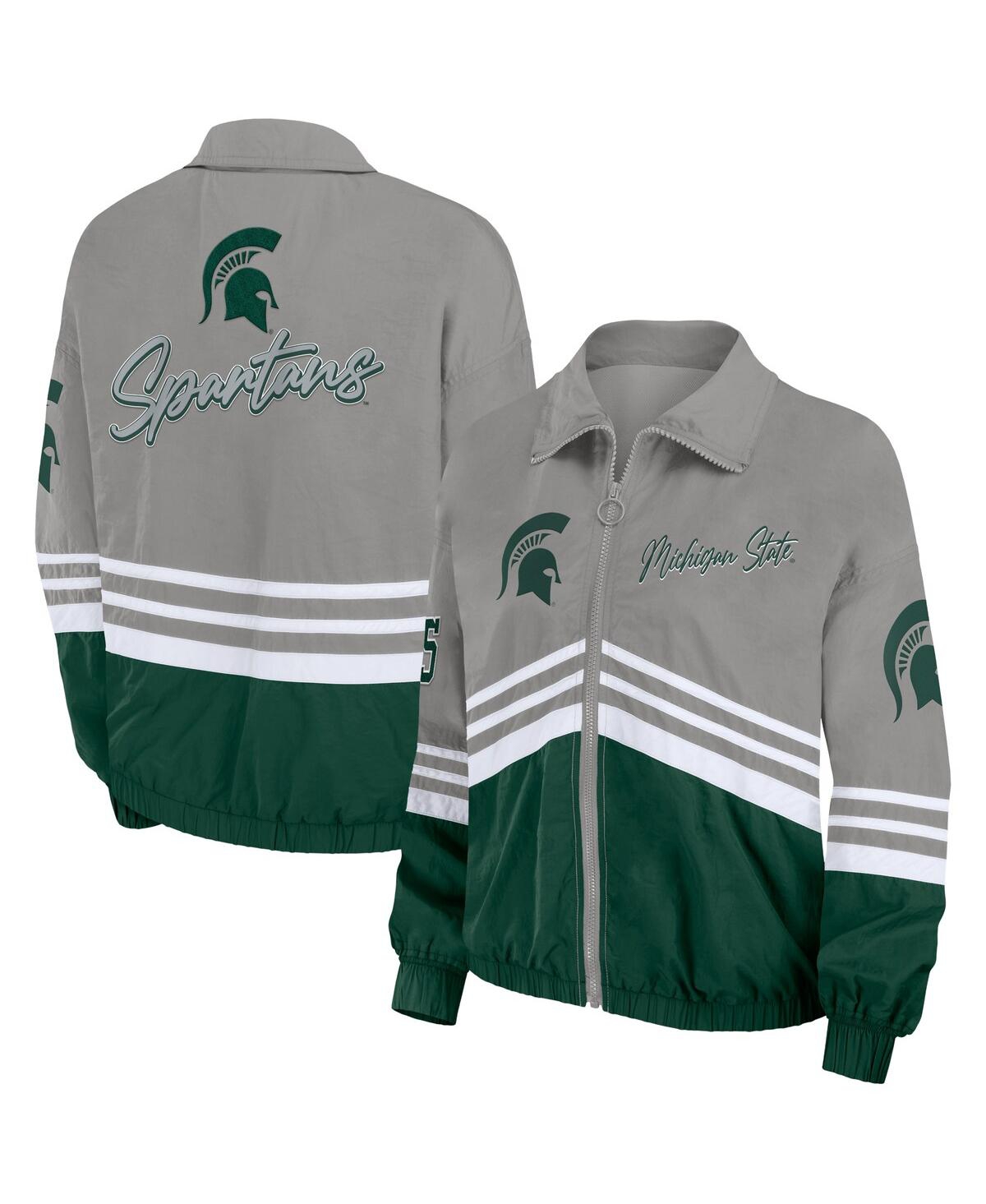 Wear By Erin Andrews Women's  Gray Distressed Michigan State Spartans Vintage-like Throwback Windbrea