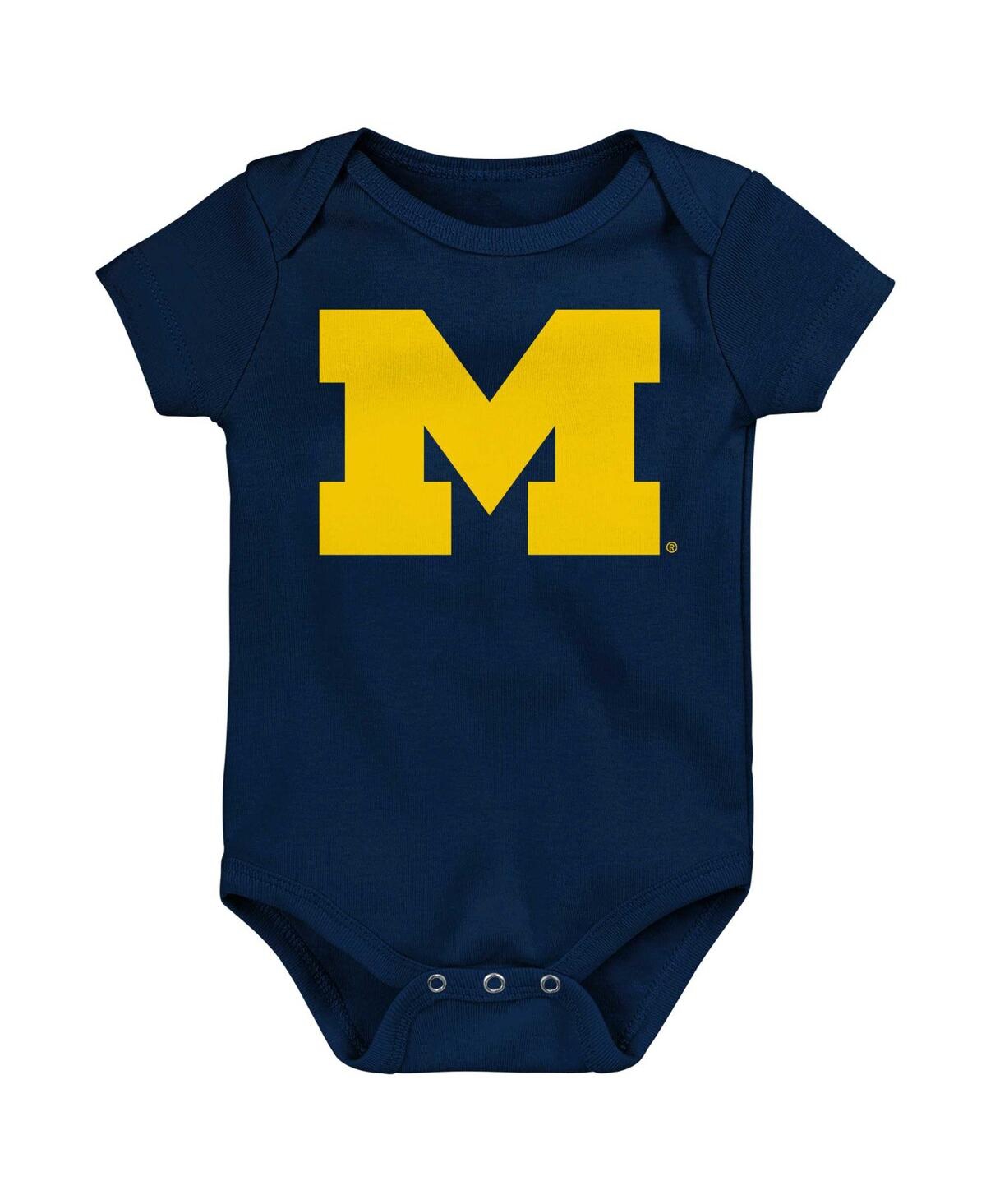 OUTERSTUFF NEWBORN AND INFANT BOYS AND GIRLS NAVY MICHIGAN WOLVERINES STANDING LOGO BODYSUIT