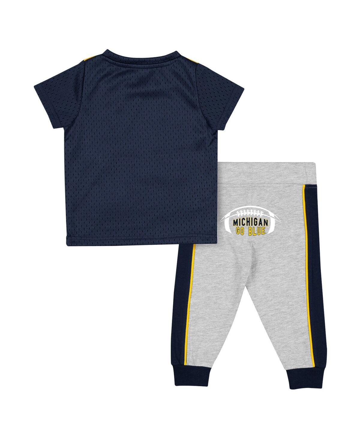 Shop Colosseum Infant Boys And Girls  Navy, Heather Gray Michigan Wolverines Ka-boot-it Jersey And Pants S In Navy,heather Gray