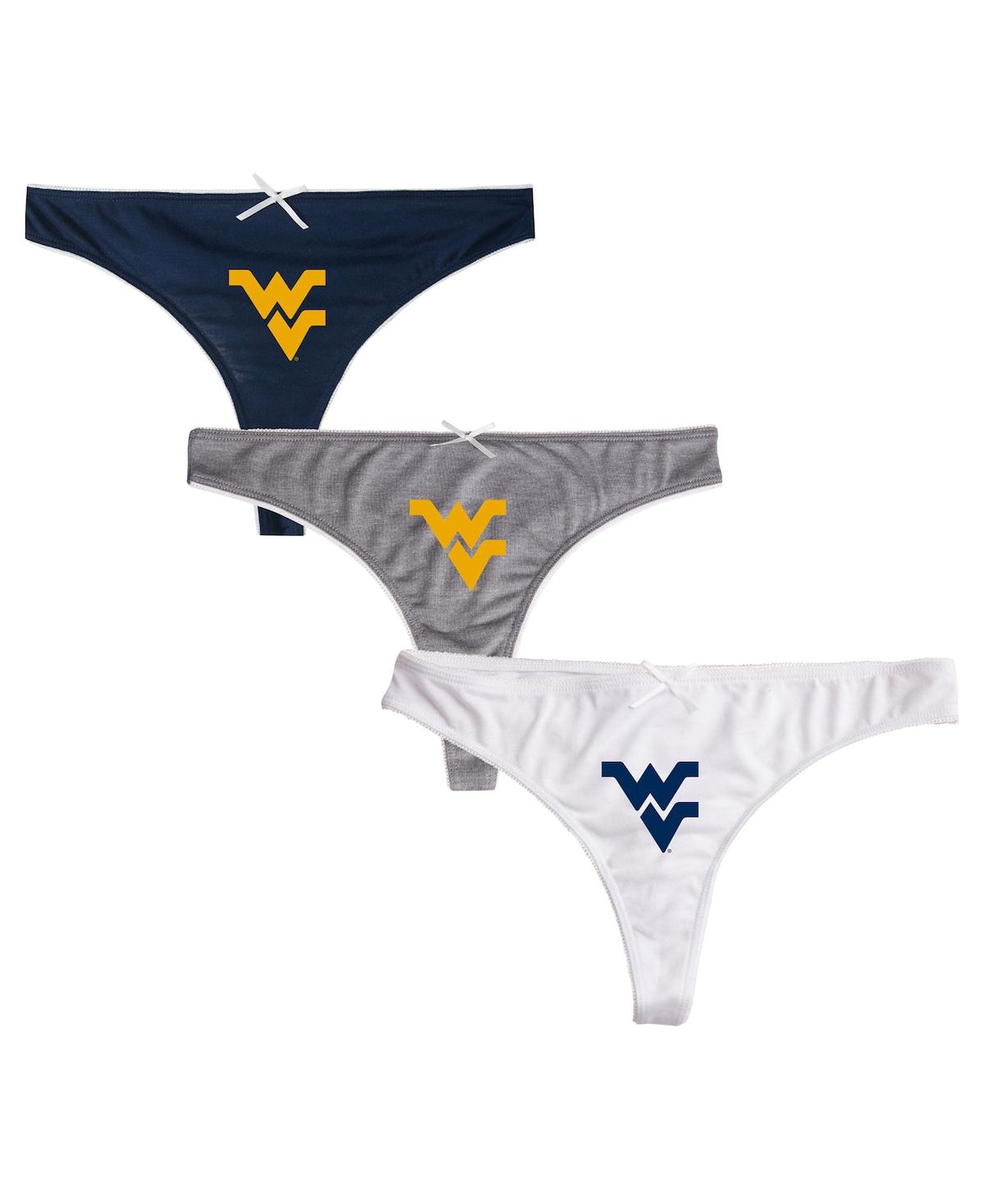 Shop Concepts Sport Women's  Navy, Charcoal West Virginia Mountaineers Arctic Three-pack Thong Underwear S In Navy,charcoal