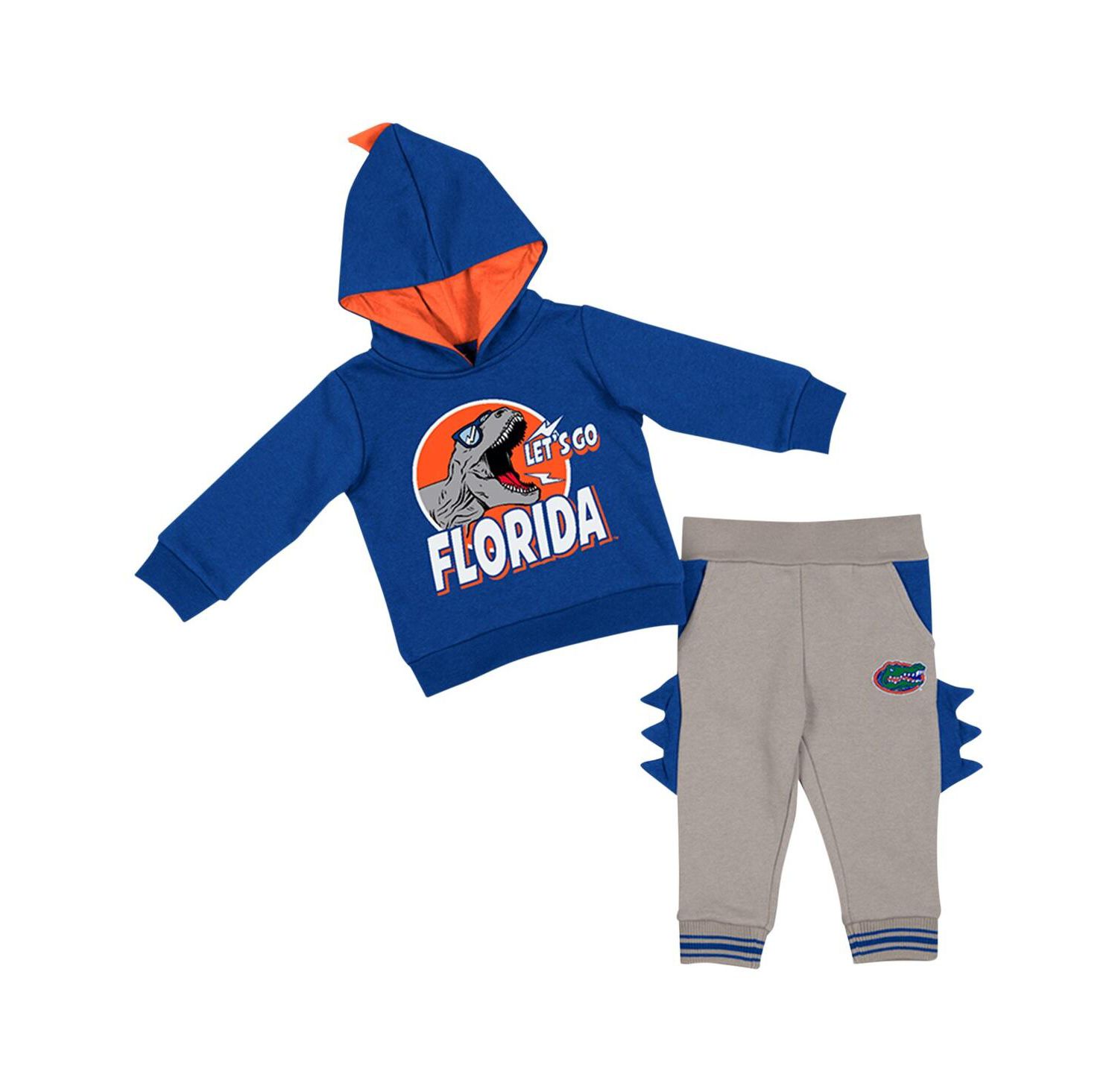 Infant Boys and Girls Royal, Gray Florida Gators Dino Pullover Hoodie and Pants Set
