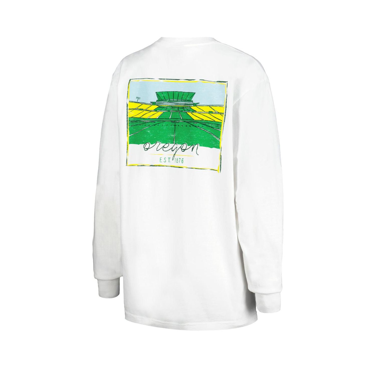 Women's White Distressed Oregon Ducks Hand-Drawn Stadium Oversized Long Sleeve T-shirt
