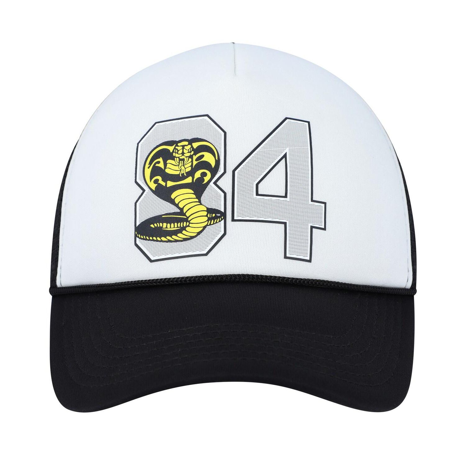 Men's and Women's White, Black Cobra Kai 84 Snapback Hat