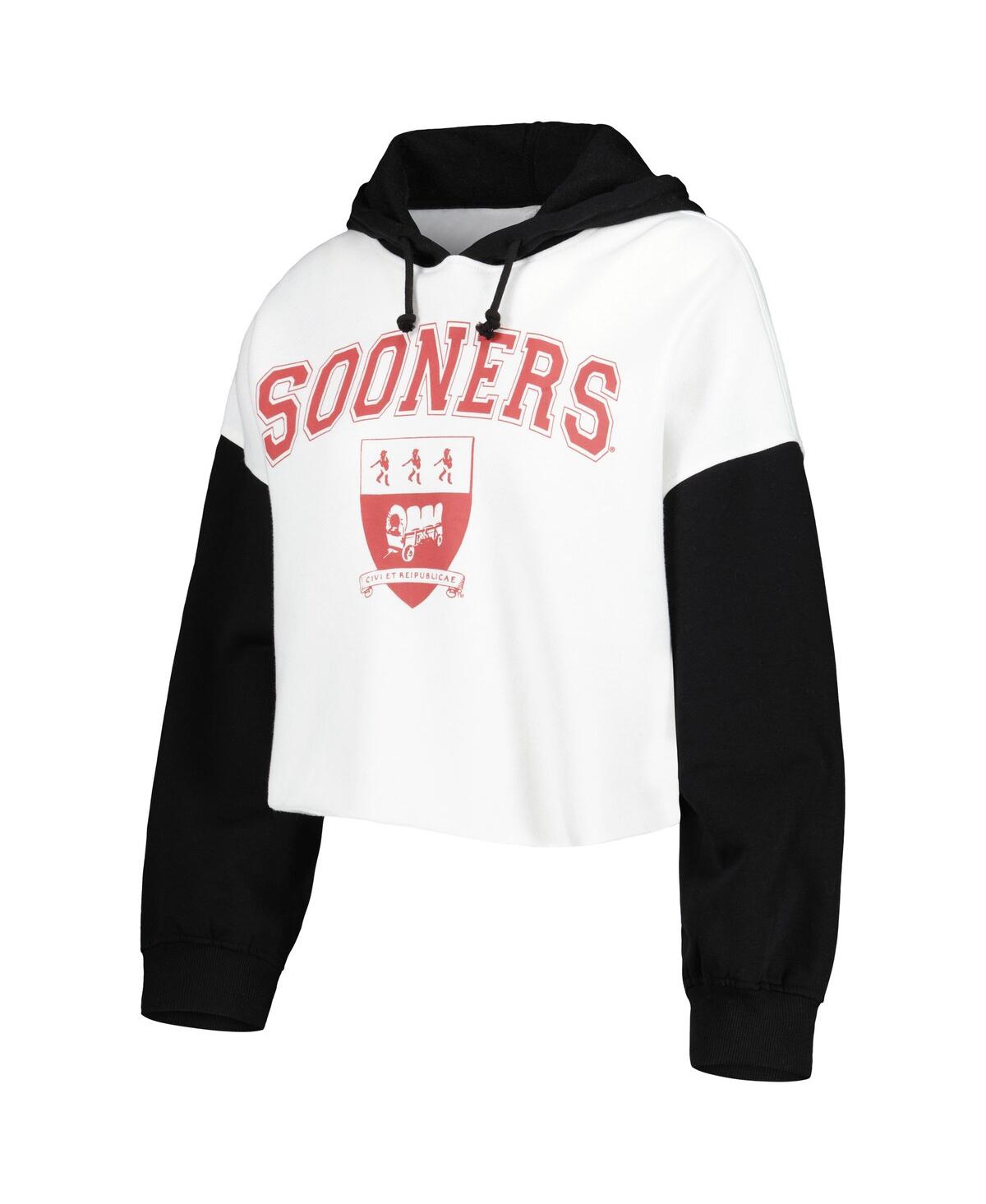Shop Gameday Couture Women's  White, Black Distressed Oklahoma Sooners Good Time Color Block Cropped Hoodi In White,black