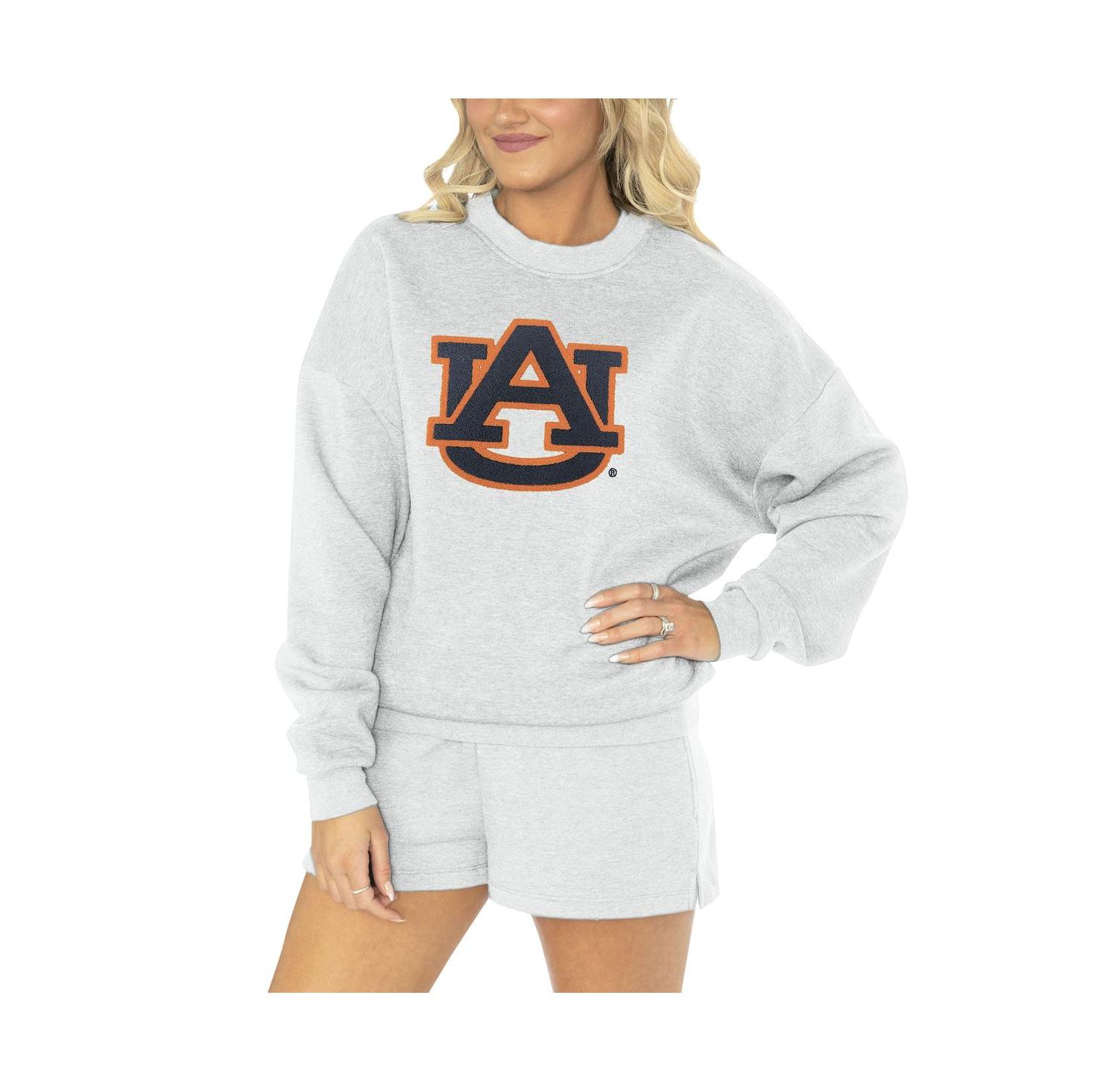 Women's Ash Auburn Tigers Team Effort Pullover Sweatshirt and Shorts Sleep Set