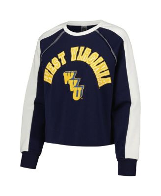 Women's Navy West Virginia Mountaineers Blindside Raglan&nbsp;Cropped Pullover Sweatshirt
