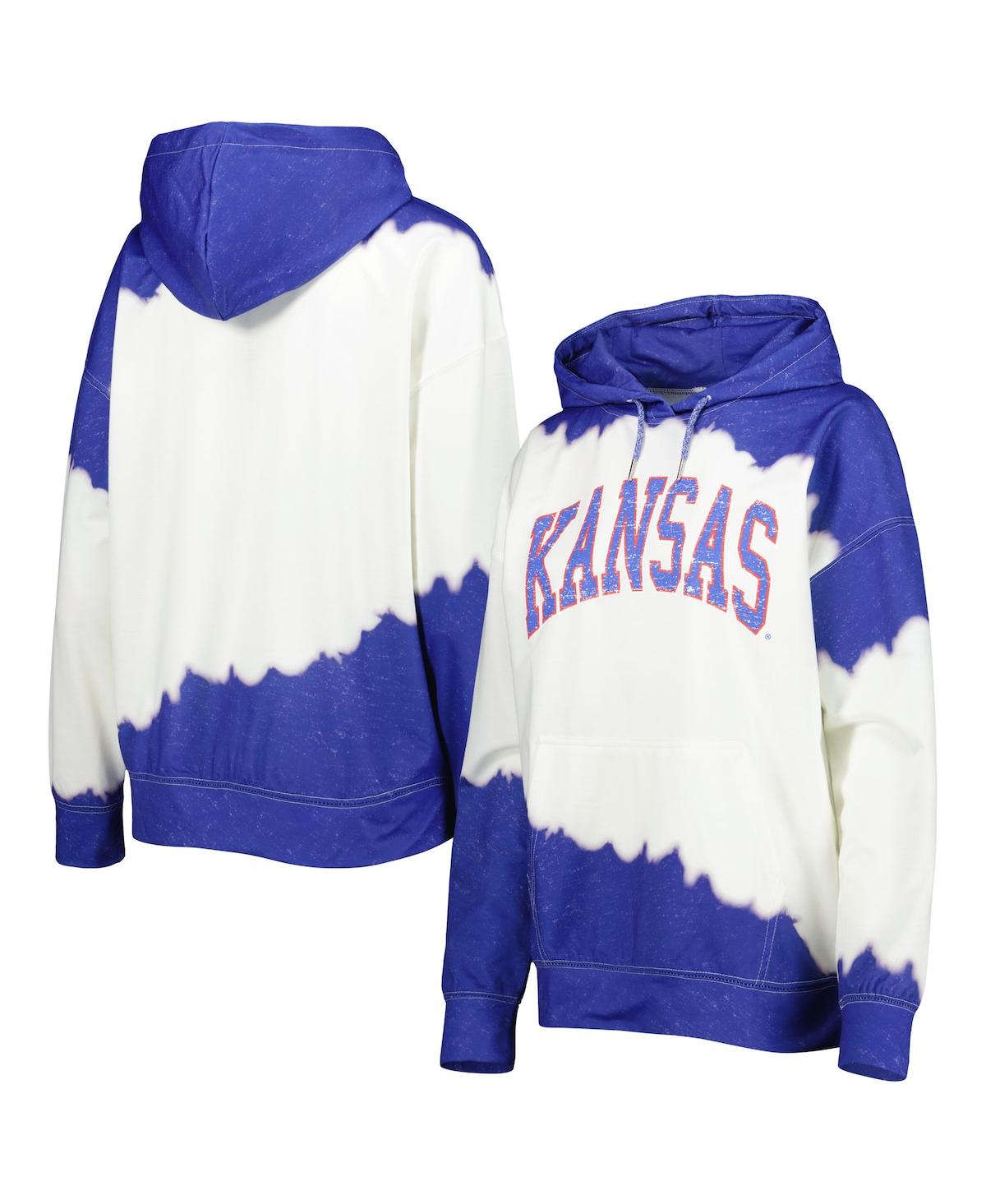 GAMEDAY COUTURE WOMEN'S GAMEDAY COUTURE WHITE, ROYAL DISTRESSED KANSAS JAYHAWKS FOR THE FUN DOUBLE DIP-DYED PULLOVER 