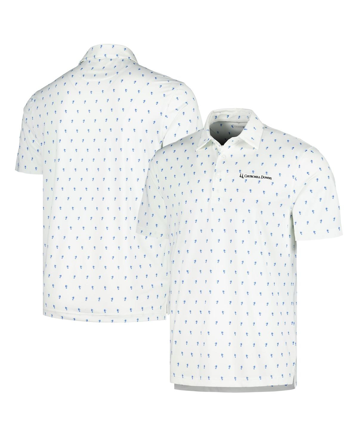 FULL TURN MEN'S WHITE CHURCHILL DOWNS THE WHICHWAY PRINT POLO SHIRT