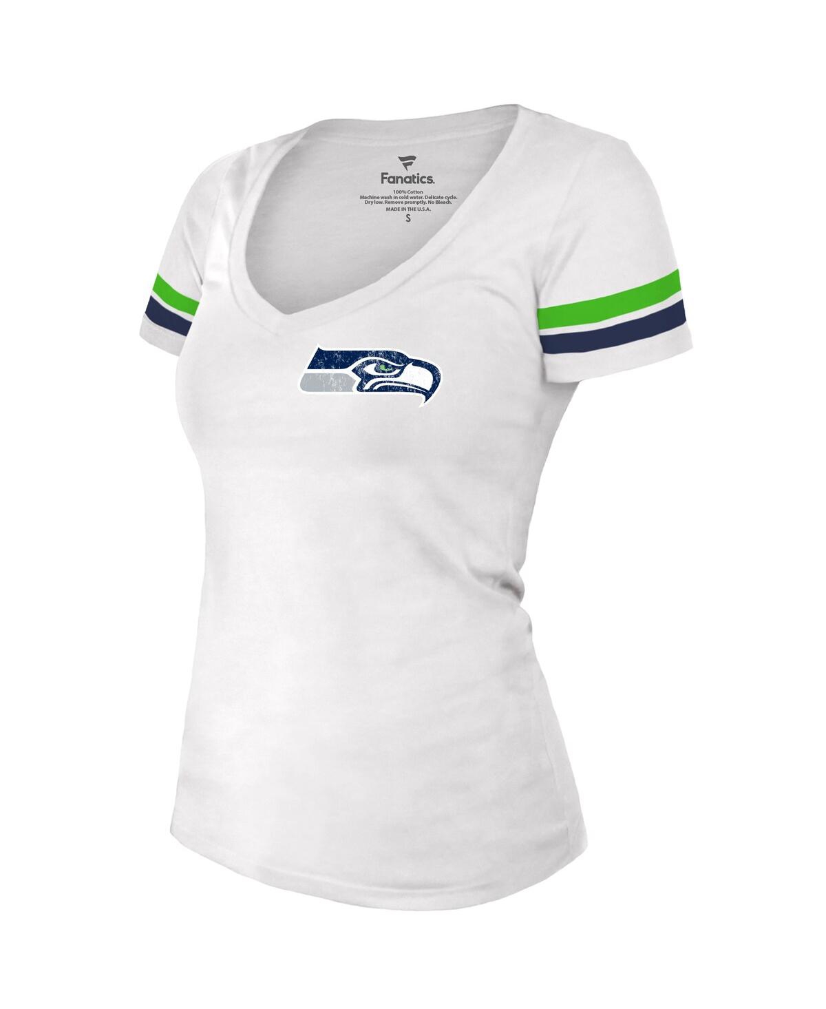 Women's Fanatics Russell WilsonDistressed Seattle Seahawks Fashion Player Name and Number V-Neck T-shirt - White