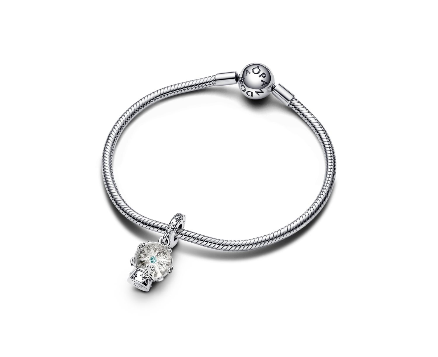 Cubic Zirconia Snowflake Snow Globe Dangle Charm