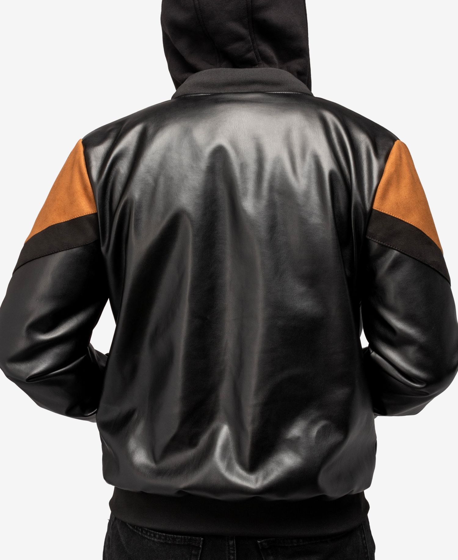 XRAY Men's Shiny PU Hooded Jacket With Faux Suede Detailing And Faux Shearling Lining