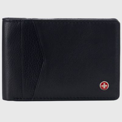 Mens Slimfold Wallet RFID Safe Bifold Genuine Leather ID Window