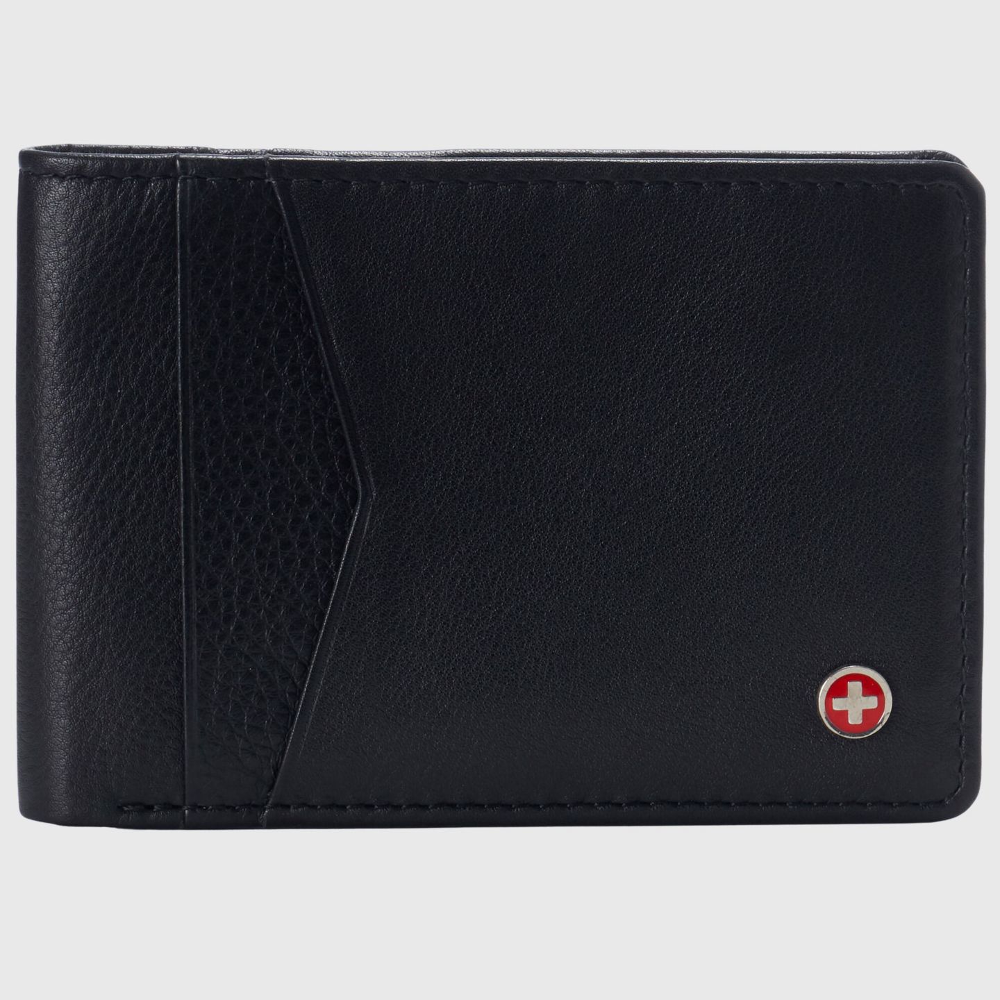 Мужской кошелёк Alpine Swiss Slimfold Wallet RFID Safe Bifold Genuine Leather ID Window, цвет: Чёрный — фото 1