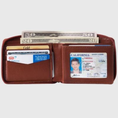 Zipper Bifold Wallet for Men Women RFID Protected Genuine Leather