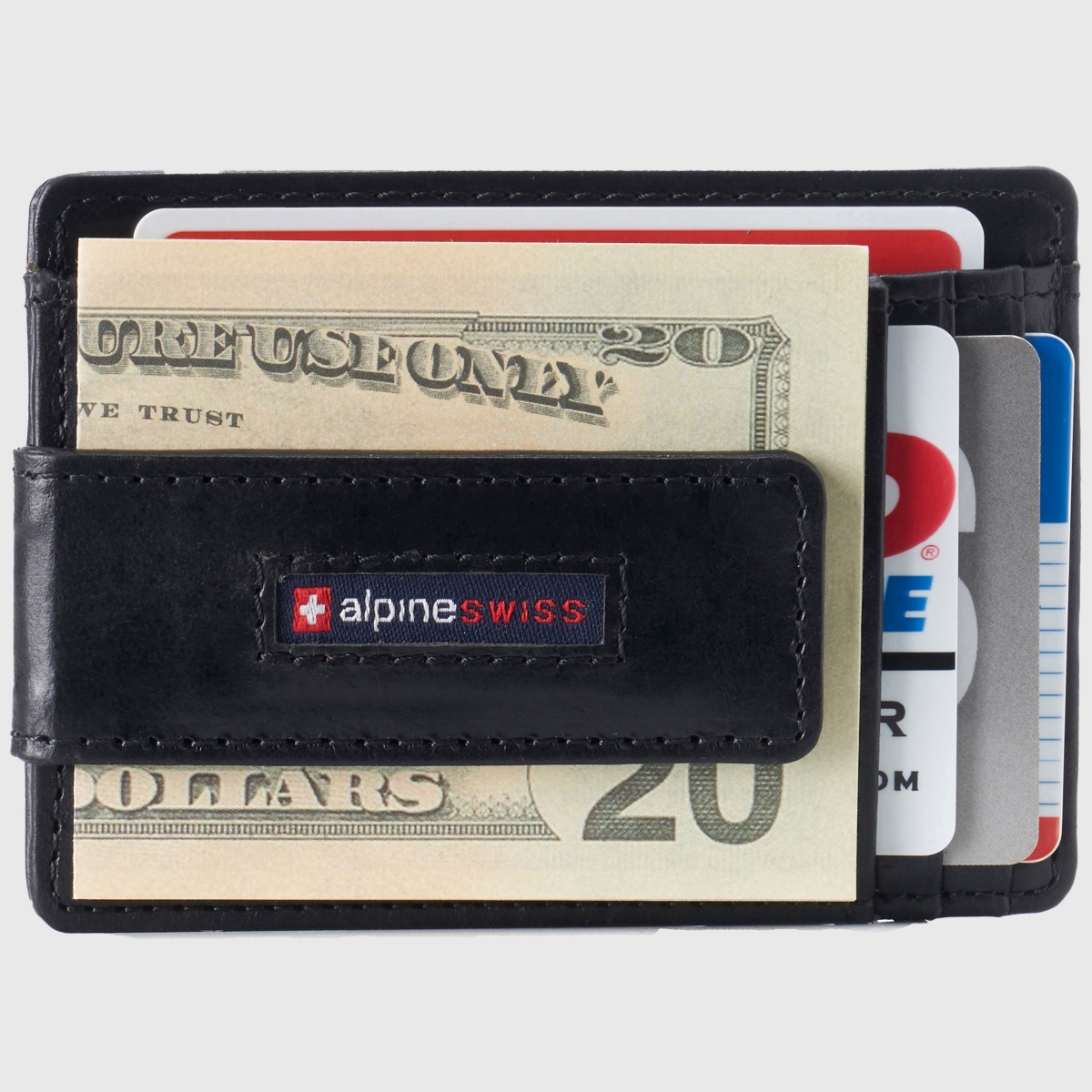 Mens Rfid Safe Slim Magnetic Money Clip Leather Front Pocket Wallet - Glossy nappa black