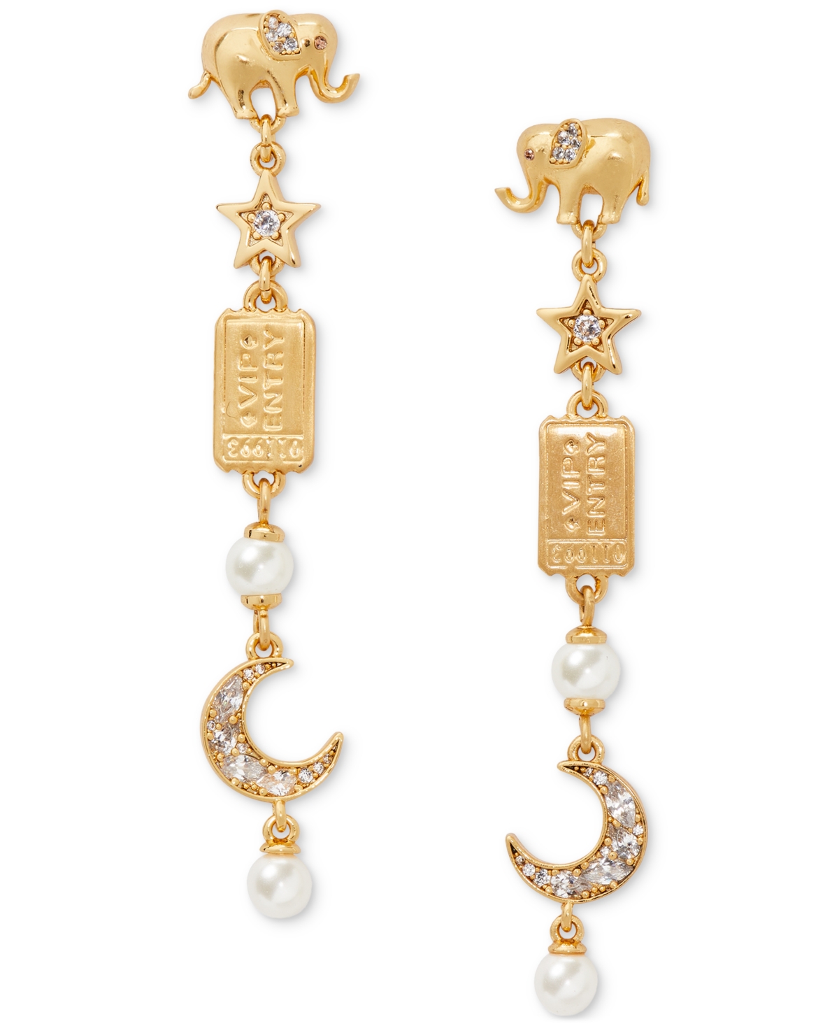 Kate Spade Gold-tone Pave & Imitation Pearl Carnival Charm Linear Drop Earrings In Clear,gold