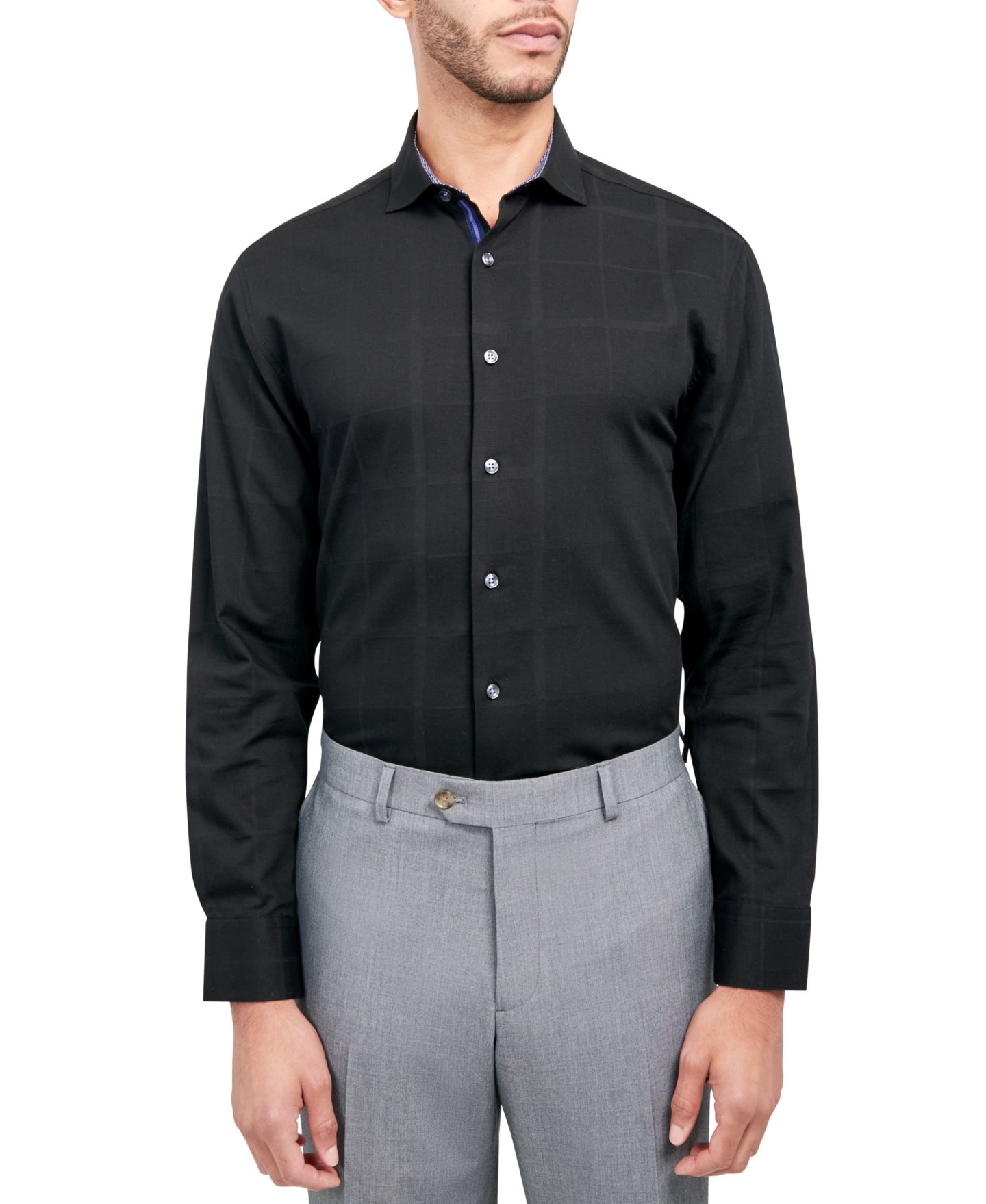 Мужская рубашка MICHELSONS OF LONDON Regular-Fit Check Dress Shirt, цвет: Чёрный — фото 1
