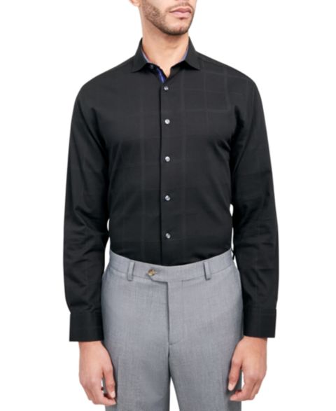 Мужская рубашка MICHELSONS OF LONDON Regular-Fit Check Dress Shirt, цвет: Чёрный
