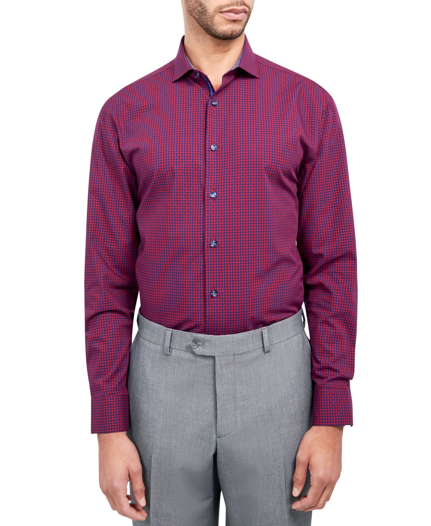 Мужская рубашка MICHELSONS OF LONDON Regular-Fit Gingham Dress Shirt, цвет: Тёмно-синий / Красный — фото 1