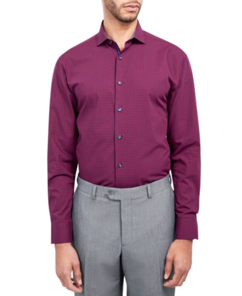 Мужская рубашка MICHELSONS OF LONDON Regular-Fit Gingham Dress Shirt, цвет: Тёмно-синий / Красный