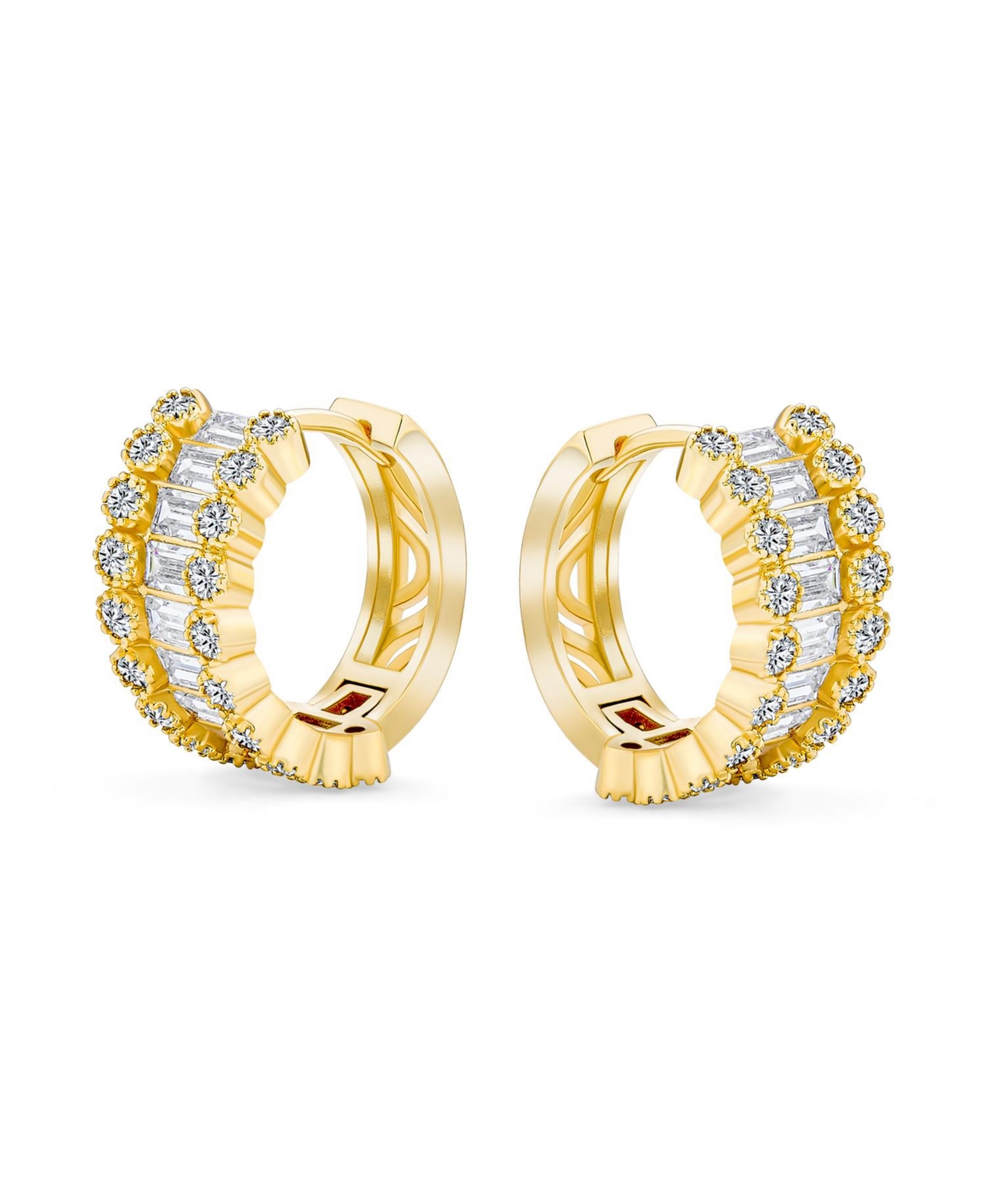 Bling Jewelry Cz Emerald Cut Bezel Set Milgrain Edge Cubic Zirconia Mini Hoop Huggie Earrings For Women Prom Holiday Formal Party Diameter - Yell