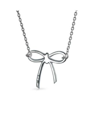 Minimalist Holiday Bow Ribbon Pendant Station Pendant Necklace Sterling Silver