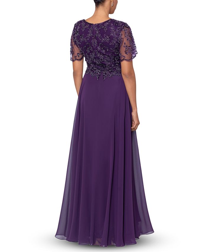 XSCAPE Women's Bead Embellished Short Sleeve Gown Macy's