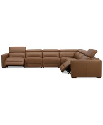Nevio 157" 6-Pc. Leather Sectional with 2 Power Recliners and Headrests, Created For Macy's