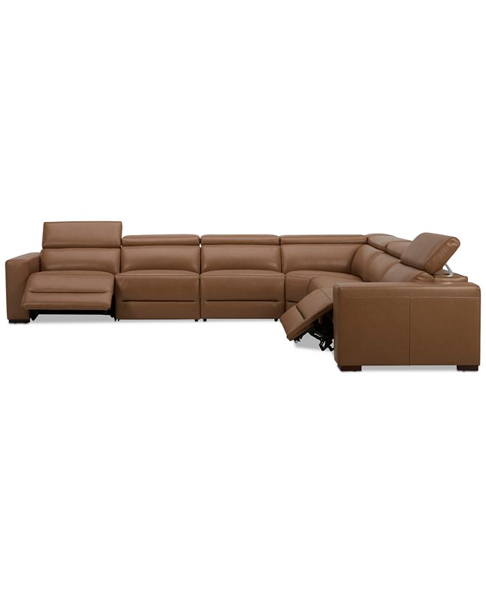 Furniture Nevio 157" 6Pc. Leather Sectional with 2 Power Recliners and