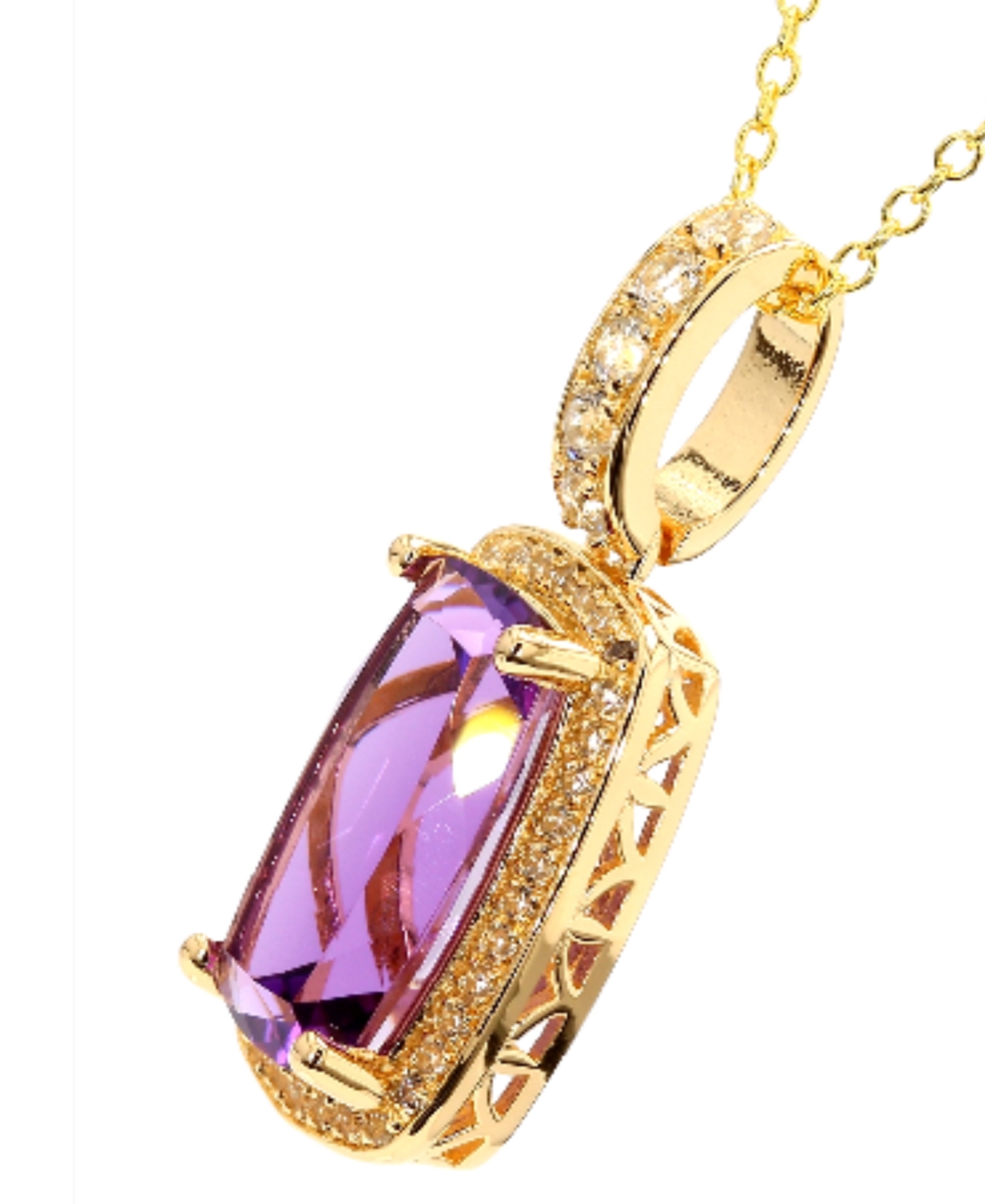 (3-1/3 ct. t.w.) & White Topaz (3/8 ct. t.w.) Halo Pendant Necklace in Gold-Plated Sterling Silver, 16