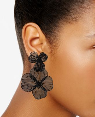 Gold-Tone Openwork Flower Double Drop Earrings
