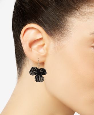 Gold-Tone Open Flower Leverback Drop Earrings