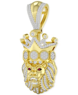 Men's Diamond (1/2 ct. t.w.) & Ruby Accent Lion King Pendant in 14k Gold-Plated Sterling Silver