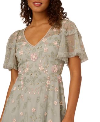 Women's V-Neck Beaded Midi Dress