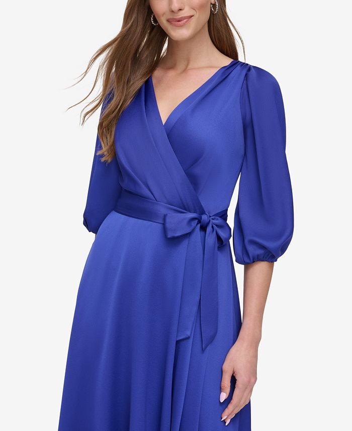 SHEIN Plus Button Front Balloon Sleeve Self Belted Wrap Dress