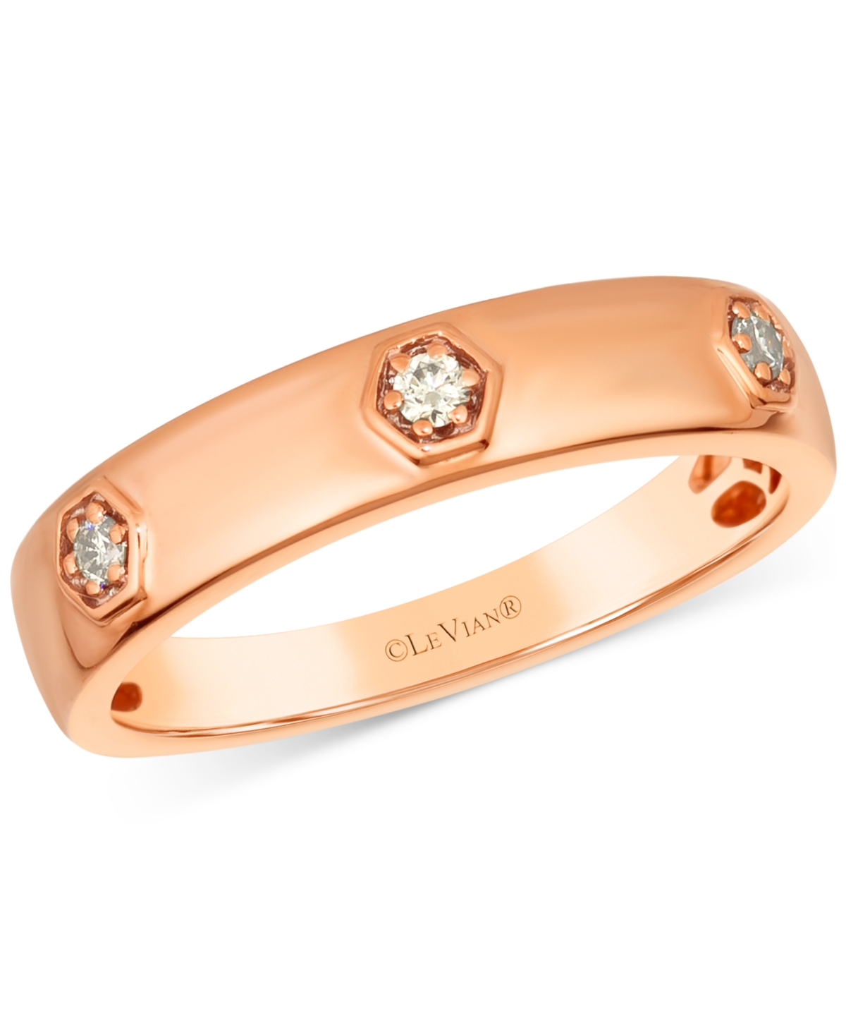 Anywear Everywear Nude Diamond Polished Band (1/10 ct. t.w.) in 14k Gold (Also Available in Rose Gold or White Gold) - K Strawberry Gold Ring