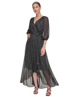 DKNY - Women's Metallic Chiffon Faux-Wrap Gown