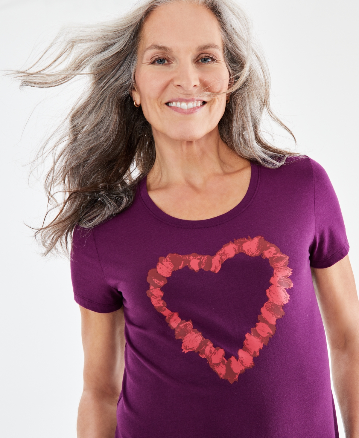 Shop Style & Co Women's Graphic Short-sleeve T-shirt, Created For Macy's In Heart Violet