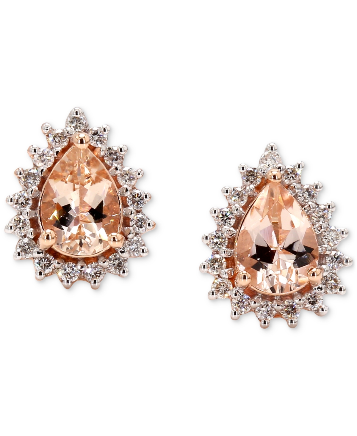 Macy's Morganite (1-1/2 Ct. T.w.) & Diamond (1/3 Ct. T.w.) Pear Halo Stud Earrings In 10k Rose & White Gold