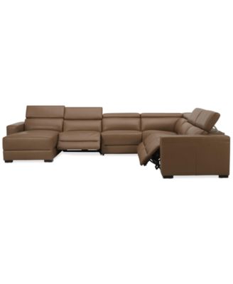 Nevio 157" 6-Pc. Leather Sectional with 3 Power Recliners, Headrests and Chaise, Created For Macy's