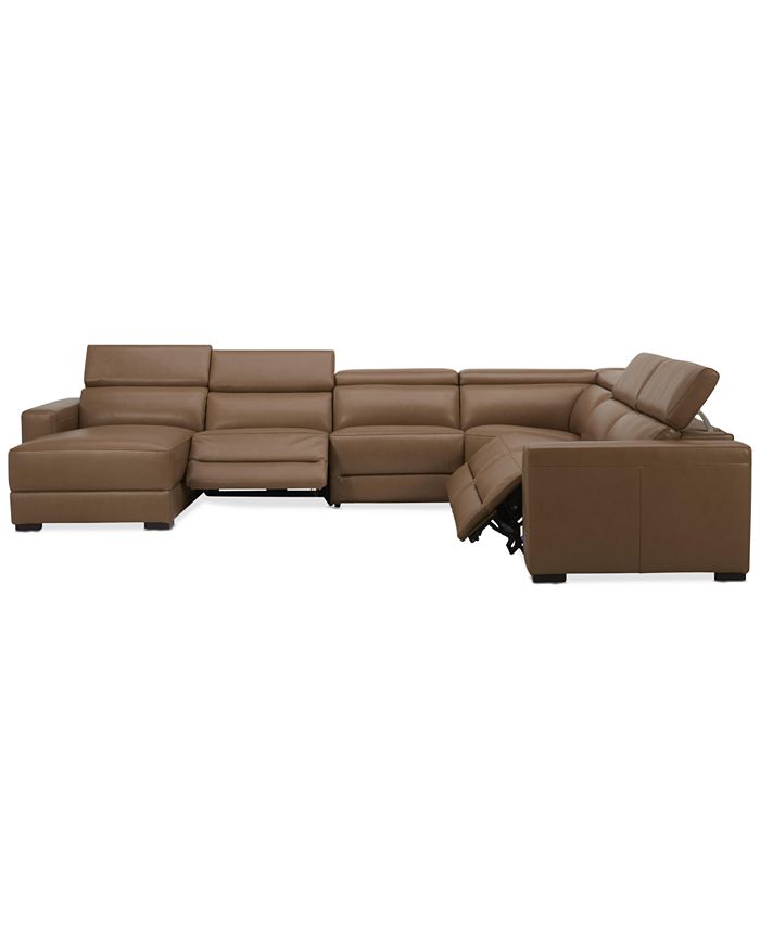 Furniture Nevio 157" 6Pc. Leather Sectional with 3 Power Recliners