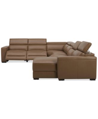 Nevio 157" 6-Pc. Leather Sectional with 3 Power Recliners, Headrests and Chaise, Created For Macy's