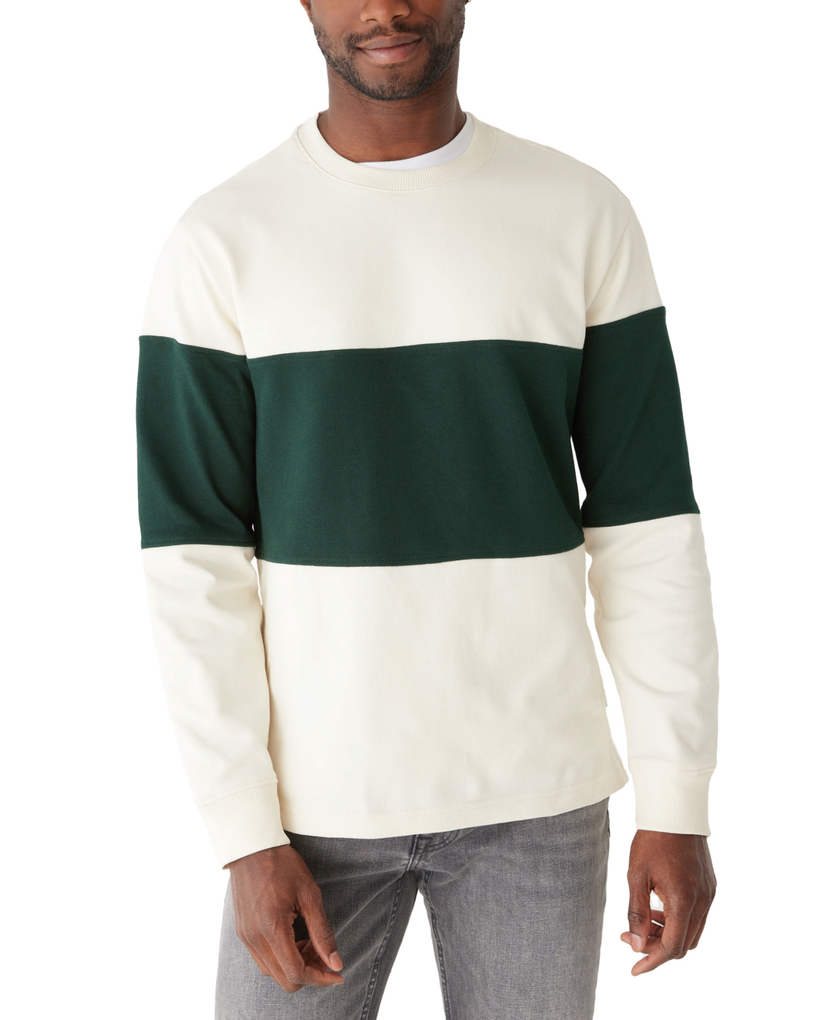 Men's Relaxed Fit Long Sleeve Rugby Stripe Crewneck Sweater - Pine Grove